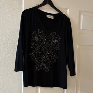 Chico's Black V-Neck Blouse with Silver Detailing
